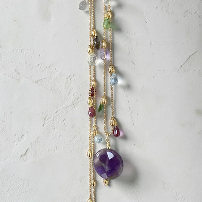 Collar largo gotas amatista oro