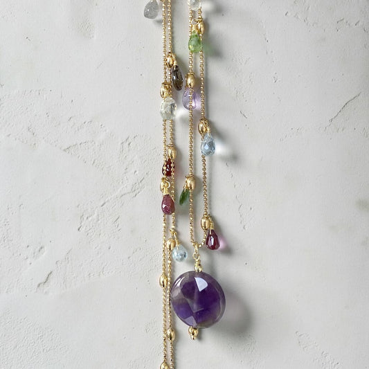 Collar largo gotas amatista oro