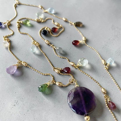 Collar largo gotas amatista oro