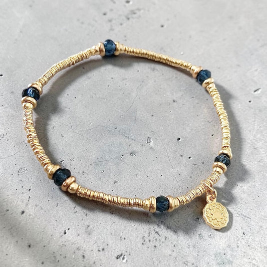 Pulsera cristal azul medalla estrellita oro