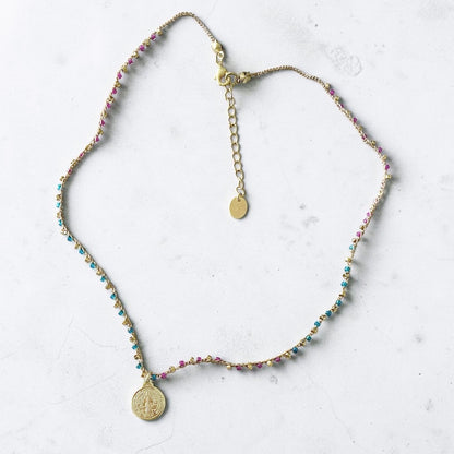 Collar tejido medalla San Benito oro