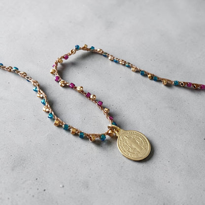 Collar tejido medalla San Benito oro