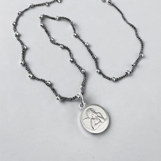 Collar tejido ángel de la guarda plata