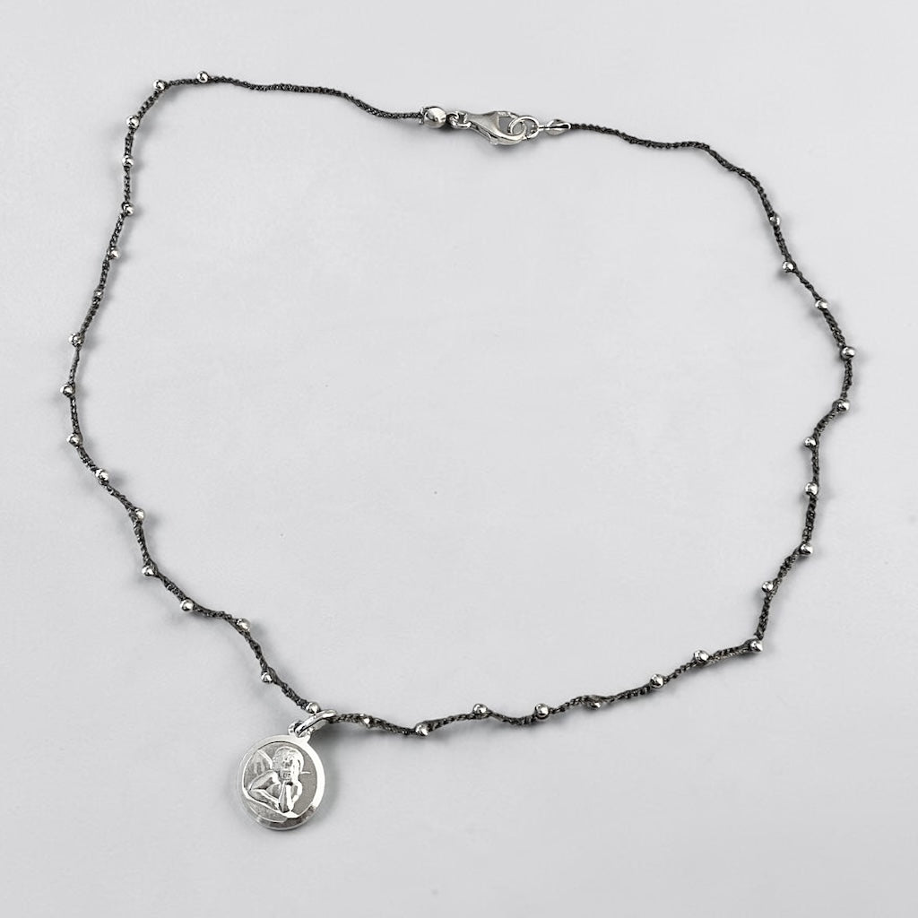 Collar tejido ángel de la guarda plata