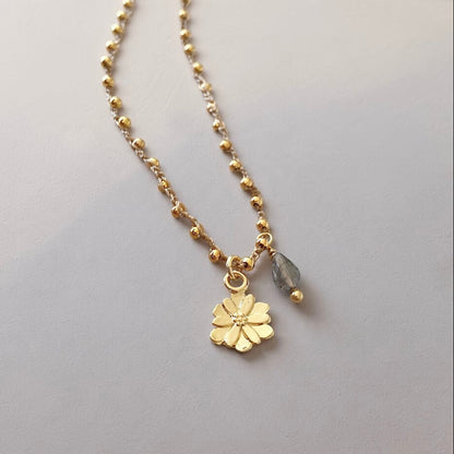 Collar tejido iolita flor oro