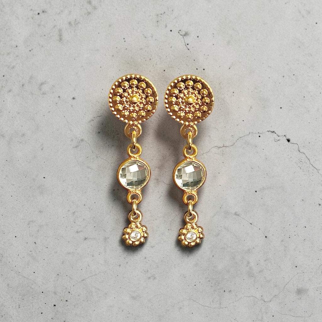 Aros mila cuarzo blanco oro