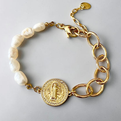 Pulsera perlas San Benito oro