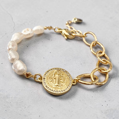 Pulsera perlas San Benito oro