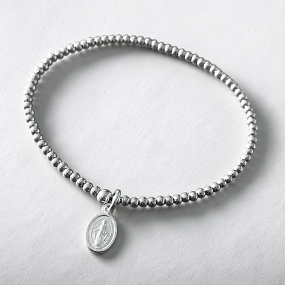 Pulsera bolitas mini virgen plata
