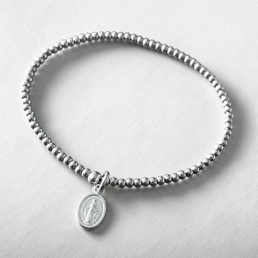 Pulsera bolitas mini virgen plata