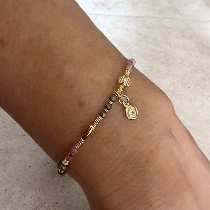 Pulsera piedras disco oro