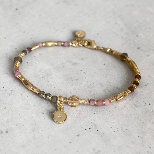 Pulsera piedras disco oro