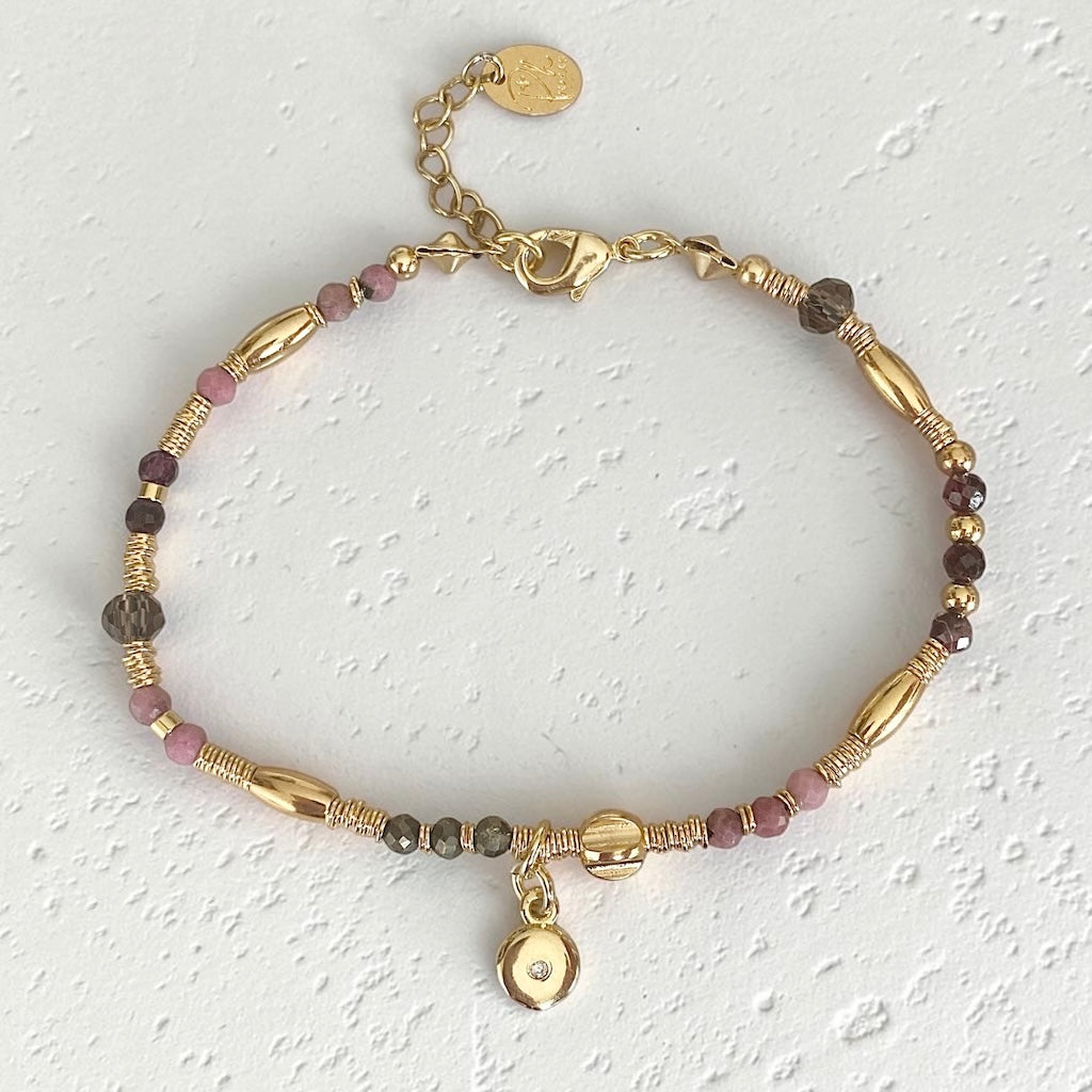 Pulsera piedras disco oro