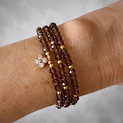 Pulsera cristales fumé oro