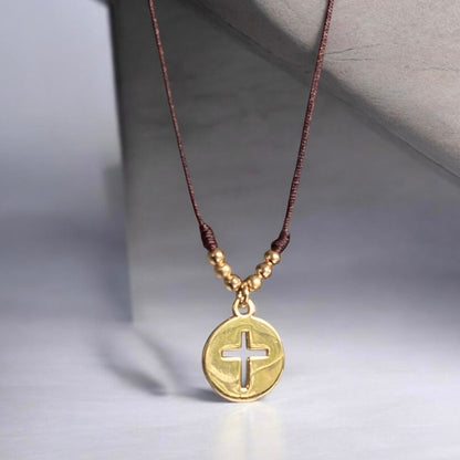 Collar hilo medalla cruz oro