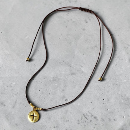 Collar hilo medalla cruz oro