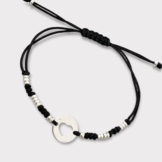 Pulsera hilo corazón calado plata