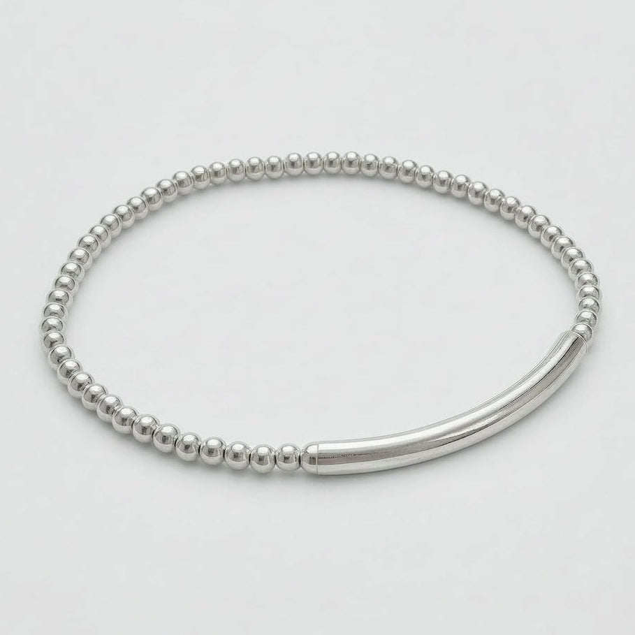 Pulsera bolitas barra plata