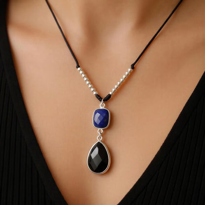 Collar hilo lapislázuli ónix plata