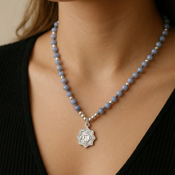 Collar cristales mandala plata