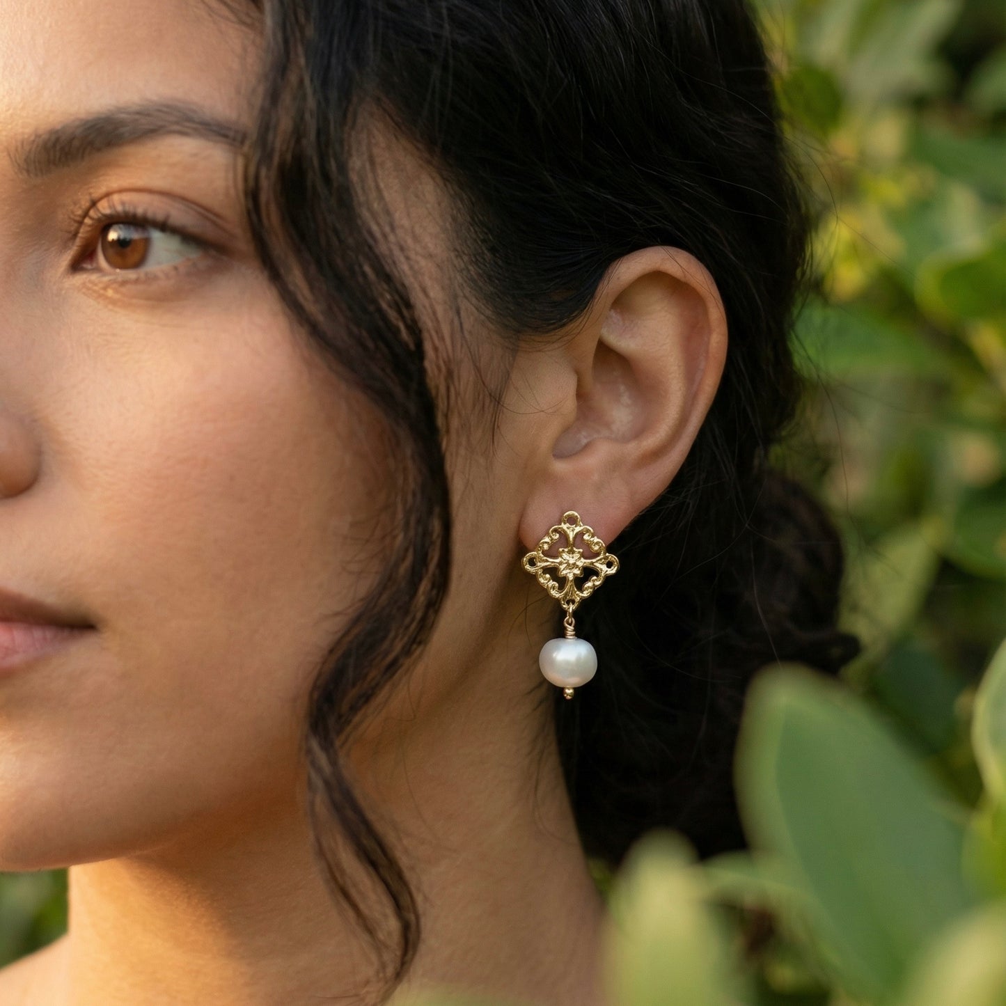 Aros pipa perlas oro