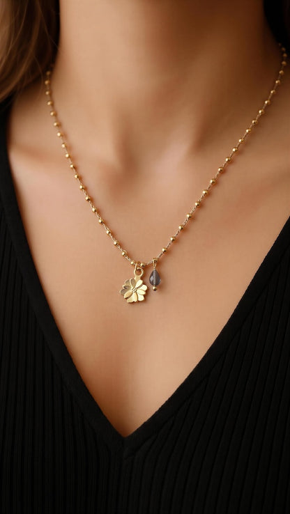Collar tejido iolita flor oro