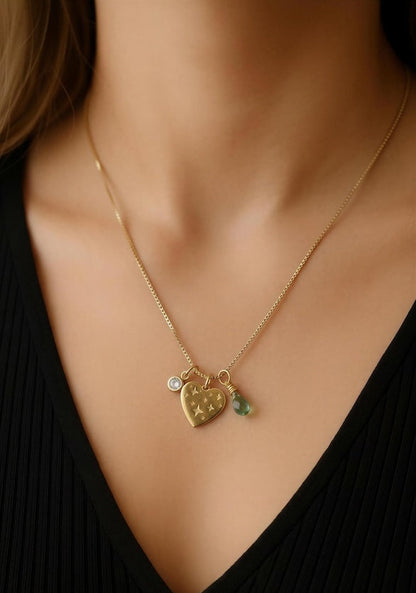 Collar trío turmalina corazón oro