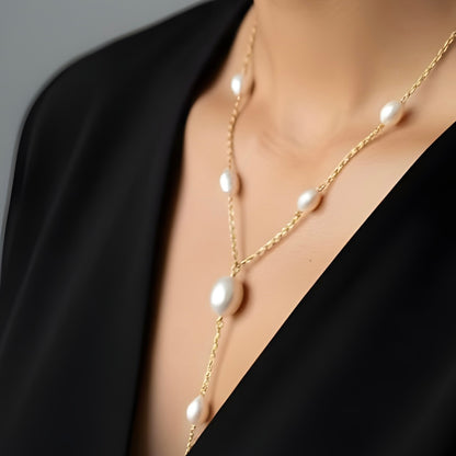 Collar cascada perlas oro