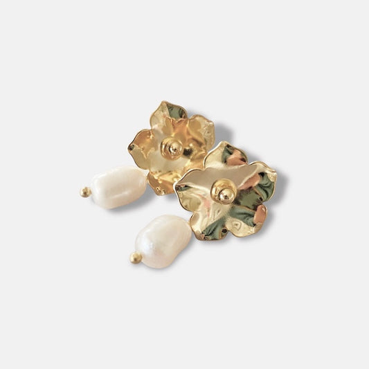 Aros flor perlas oro