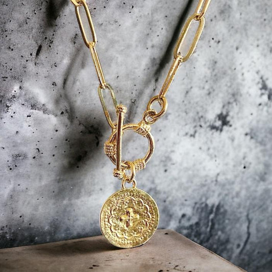 Collar medalla cruz oro