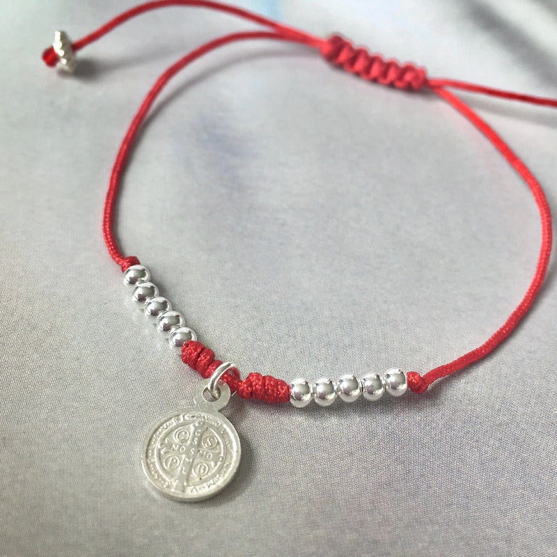 pulsera hilo rojo san benito plata