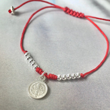 pulsera hilo rojo san benito plata