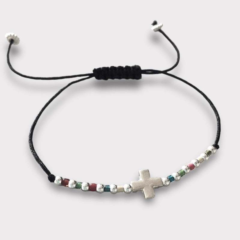 Pulsera hilo cruz plata