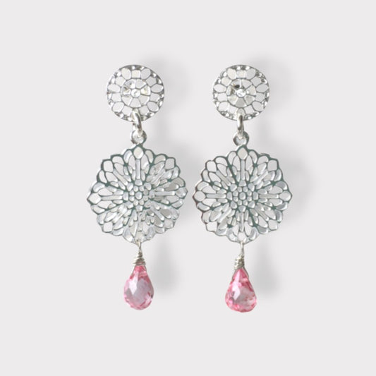 Aros mandala topacio rosa plata