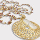 Collar largo tejido mandala cuarzo oro