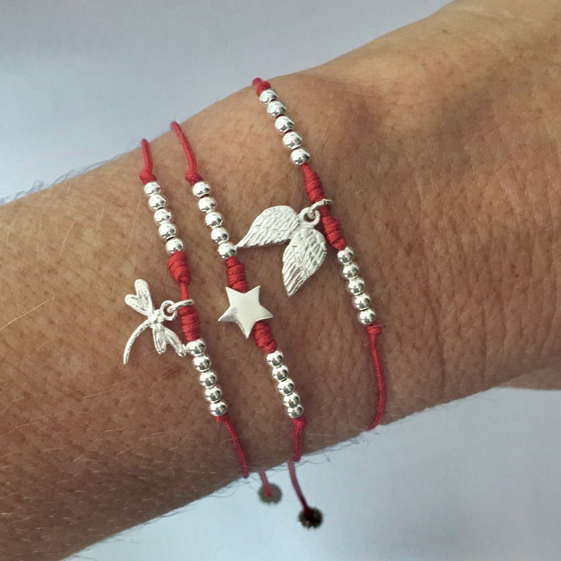 pulsera hilo rojo estrella plata
