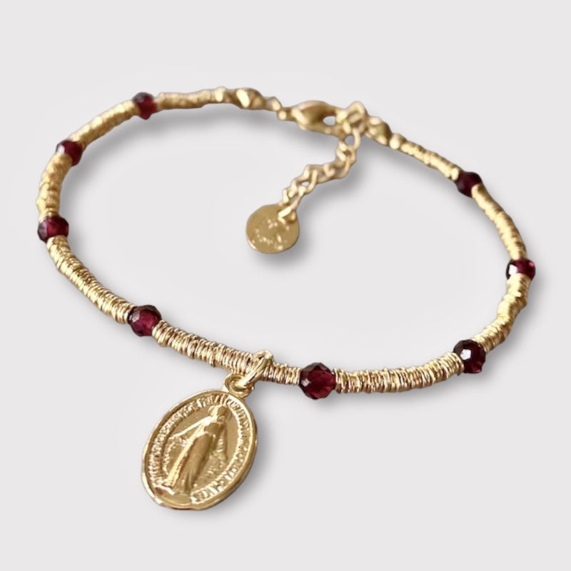 Pulsera mostacilla granate oro